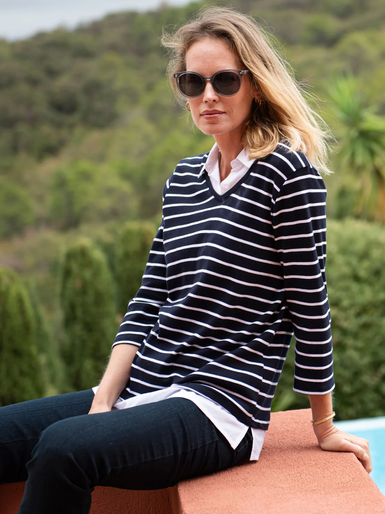 Tee-shirt rayé effet 2 en 1