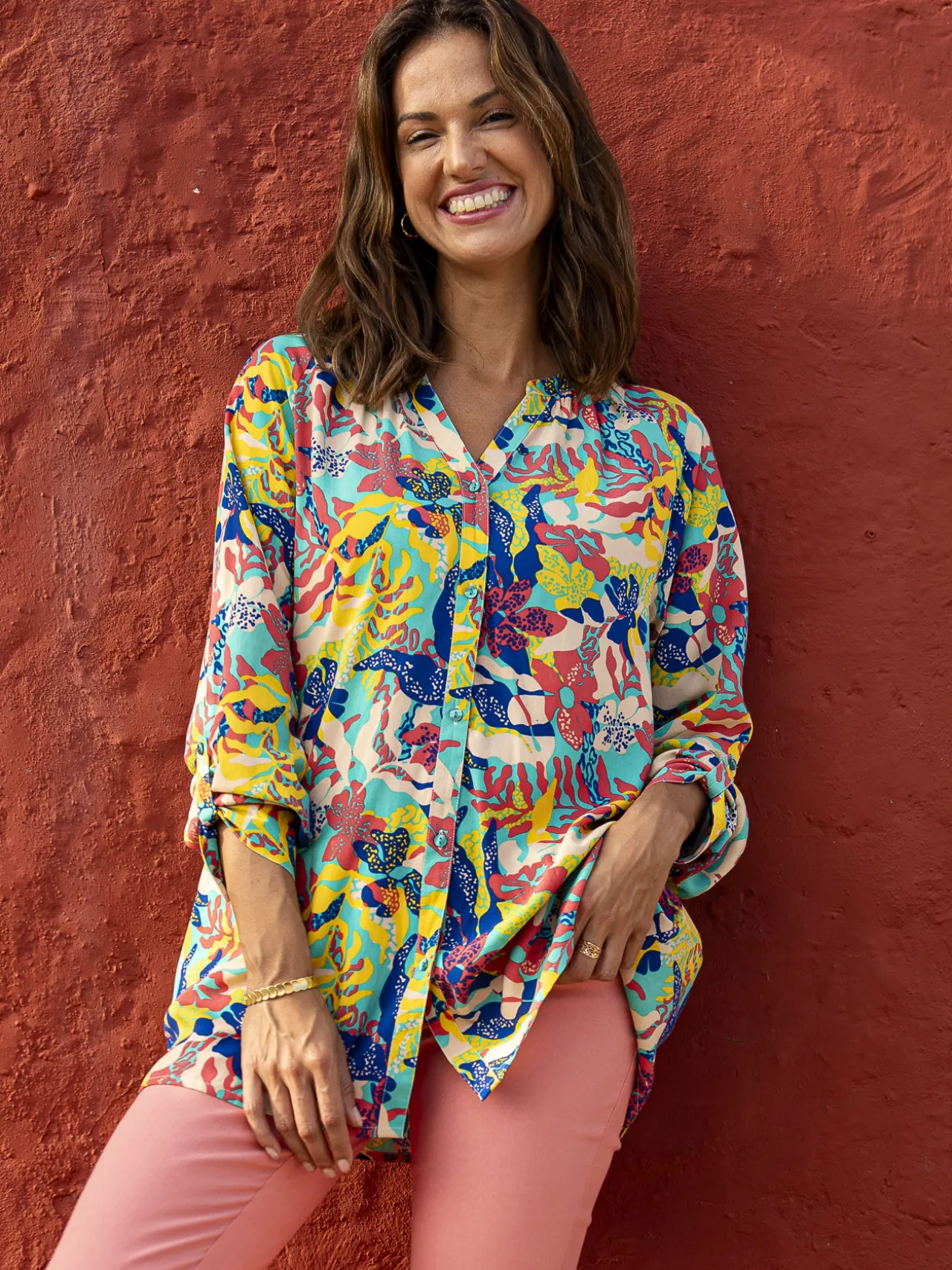 Tunique longue entièrement boutonnée