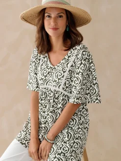 Tunique évasée élastiquée taille