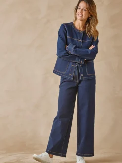 Veste denim encolure ronde