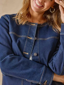 Veste denim encolure ronde