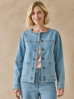 Veste denim encolure ronde