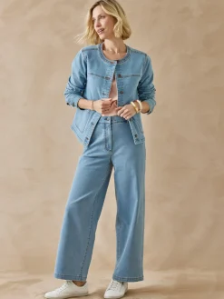 Veste denim encolure ronde